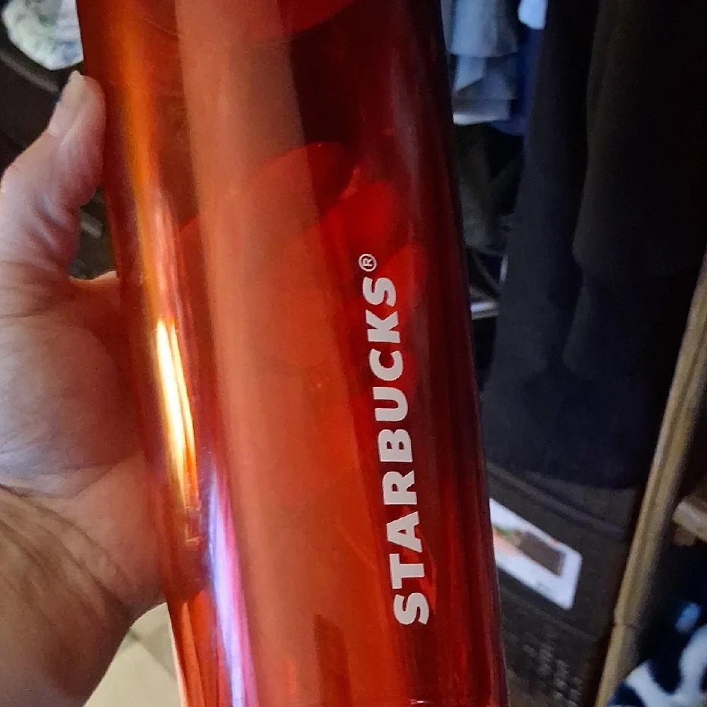 Starbucks Orange Travel Tumbler with White Dog Graphic